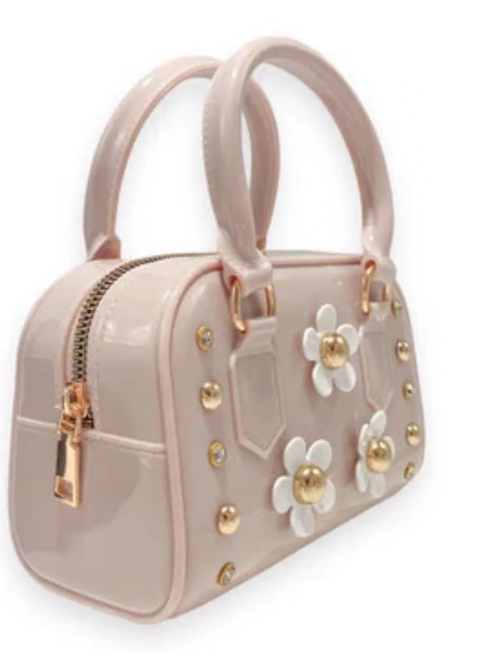 NWT Doe a Dear Girls/Youth Black Floral Shiny Jelly Barrel Purse